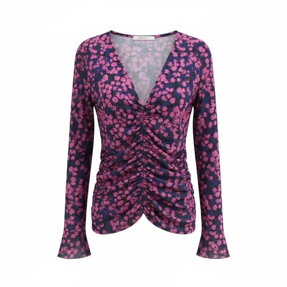 Baum und Pferdgarten purple Floral V-Neck Ruched Women's Top size S